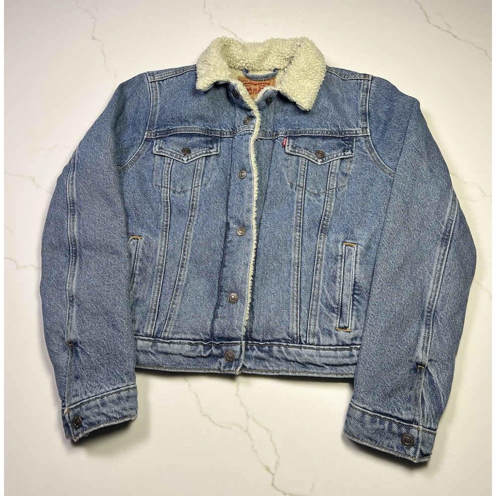Levis Original Trucker Jacket Mens Medium Blue Sherpa Lined Denim 361360000